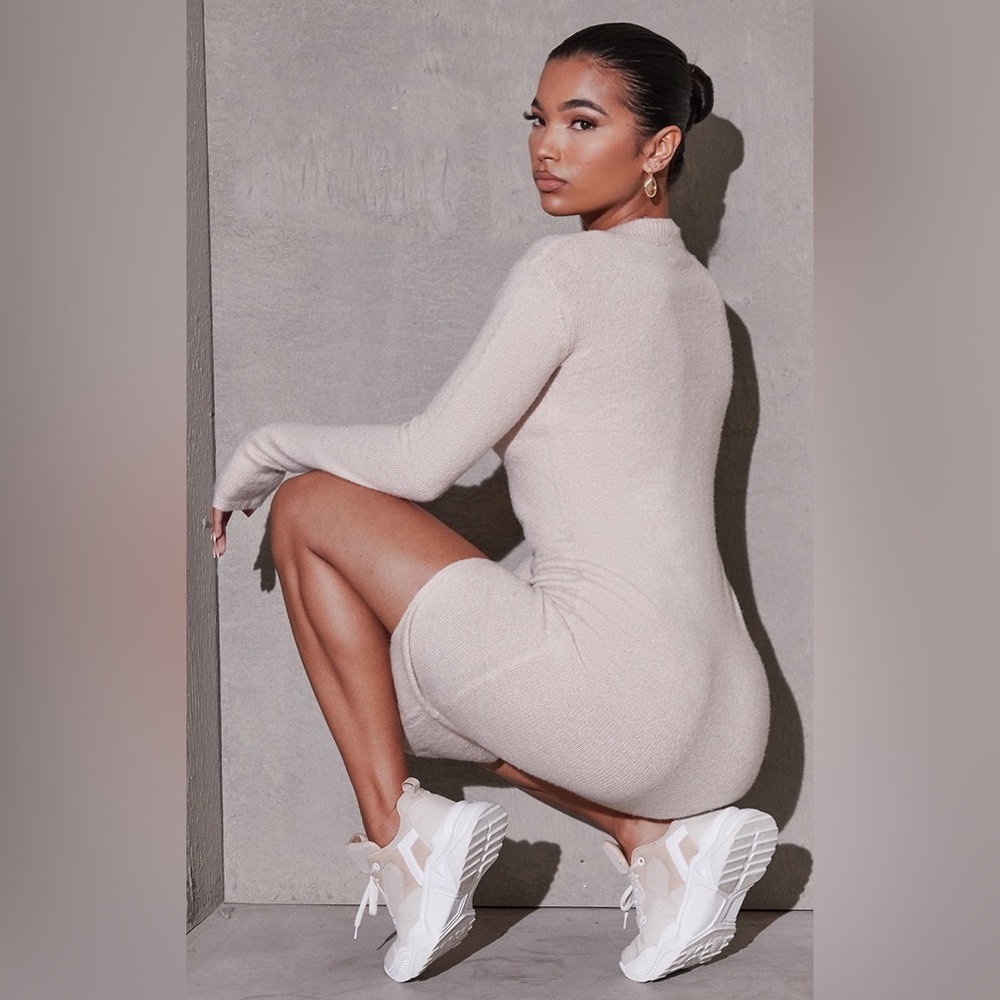 PrettyLittleThing Oatmeal Split Front Knitted Mid… - image 6